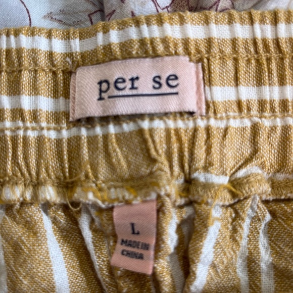 Per Se Mustard Striped High Waist Shorts - Picture 3 of 3